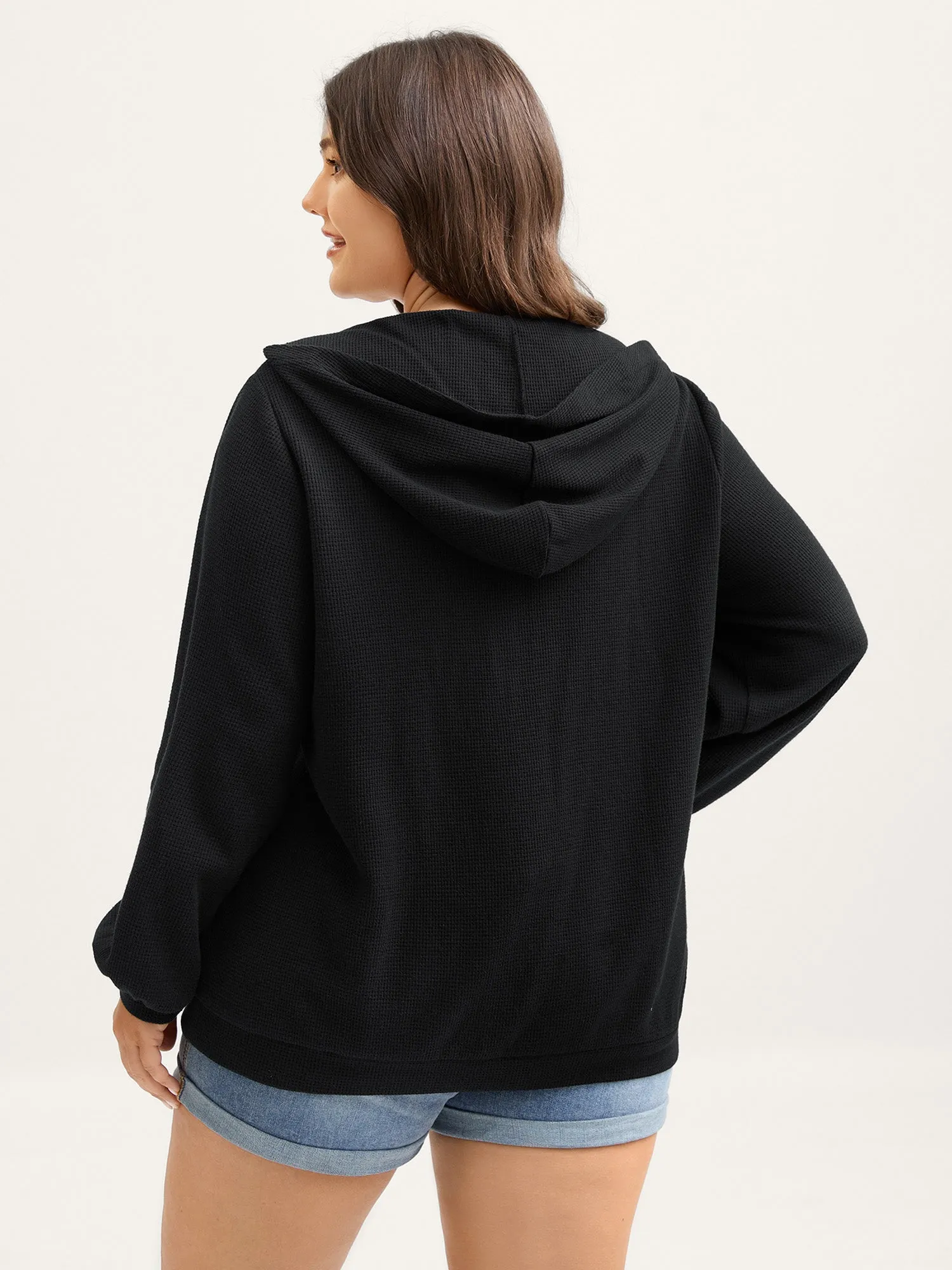 Textured Snap Buttons Hooded Sweatshirt sold by Bloomchic product image thumbnail 4