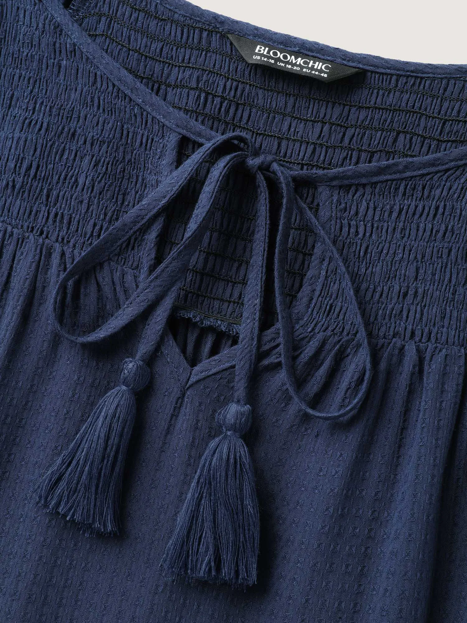 Shirred Neck Tie Tiered Puff Sleeve Dress sold by Bloomchic product image thumbnail 5