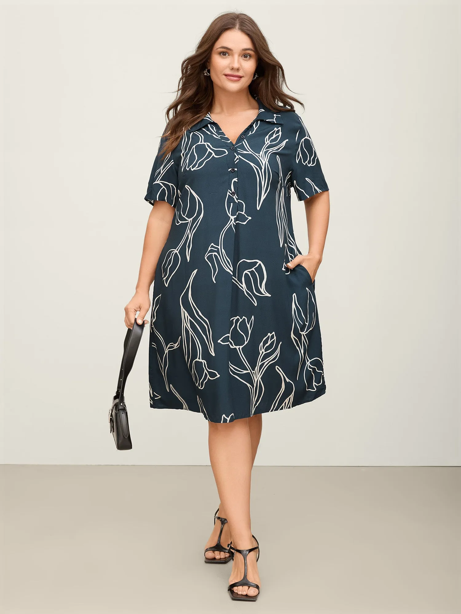 Floral Print Cinched Flared Knee-Length Dress sold by Bloomchic product image thumbnail 3
