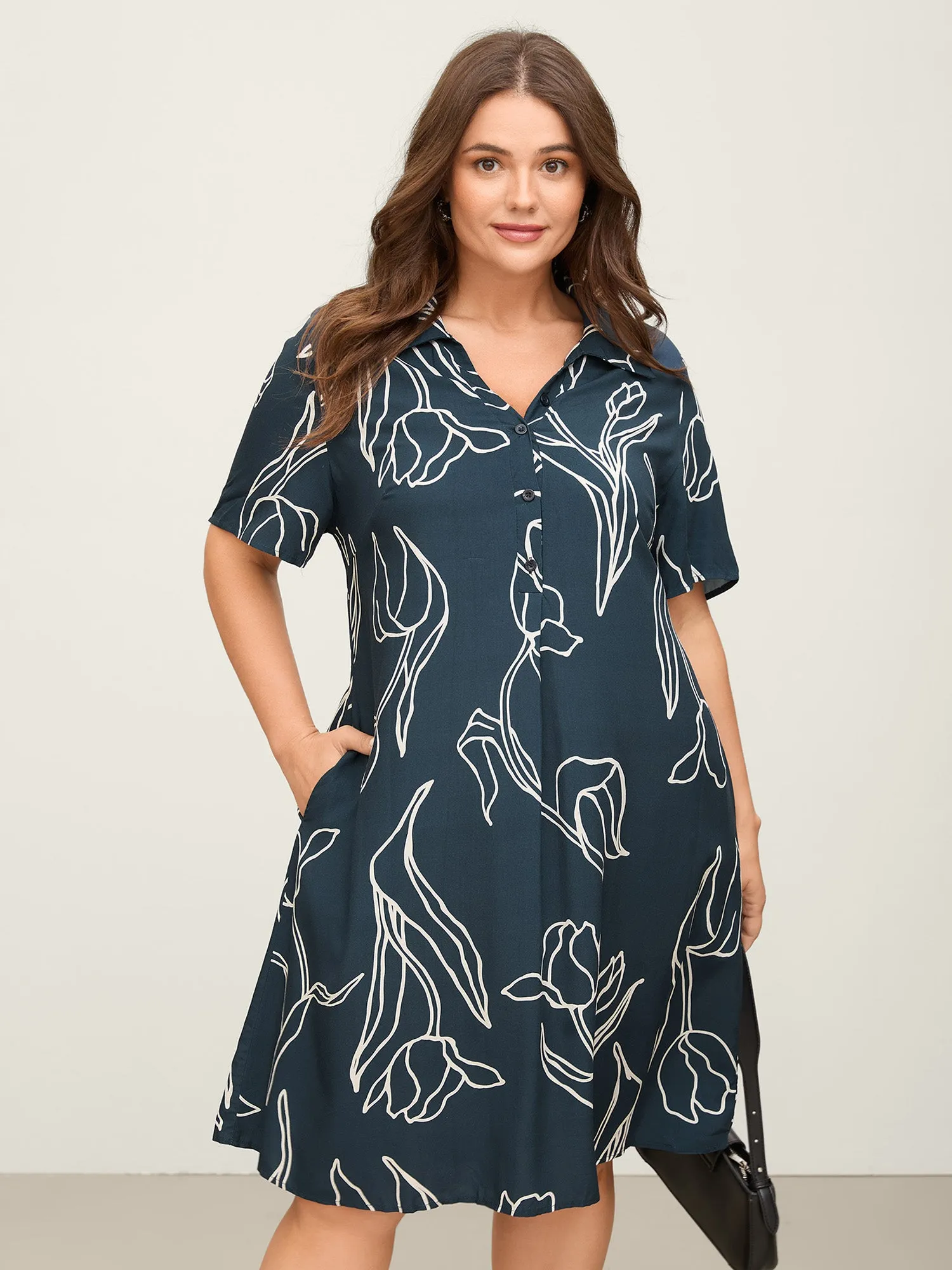 Floral Print Cinched Flared Knee-Length Dress sold by Bloomchic