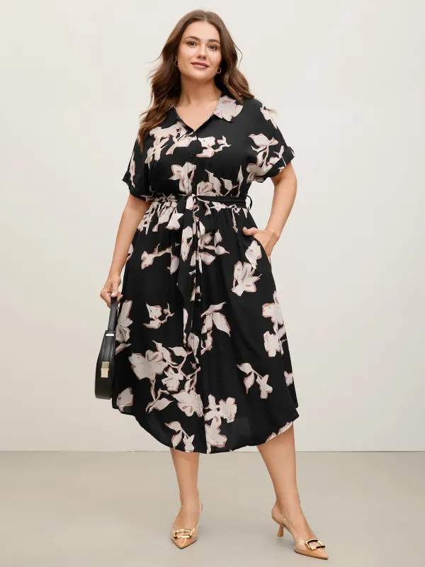 Rayon Floral Stretchy Waist Pockets Midi Dress sold by Bloomchic