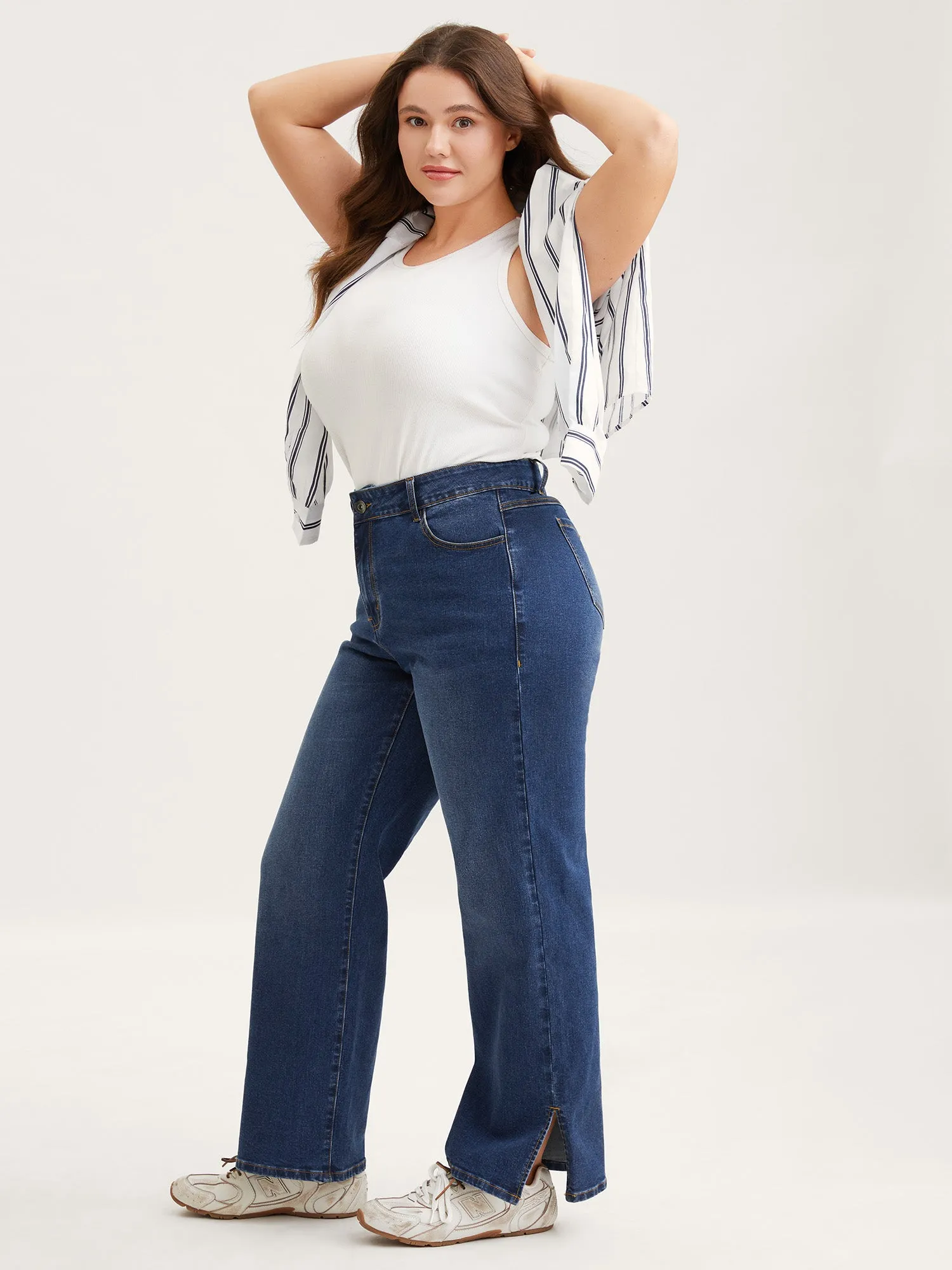 Vintage Split Hem Straight-Leg Jeans sold by Bloomchic