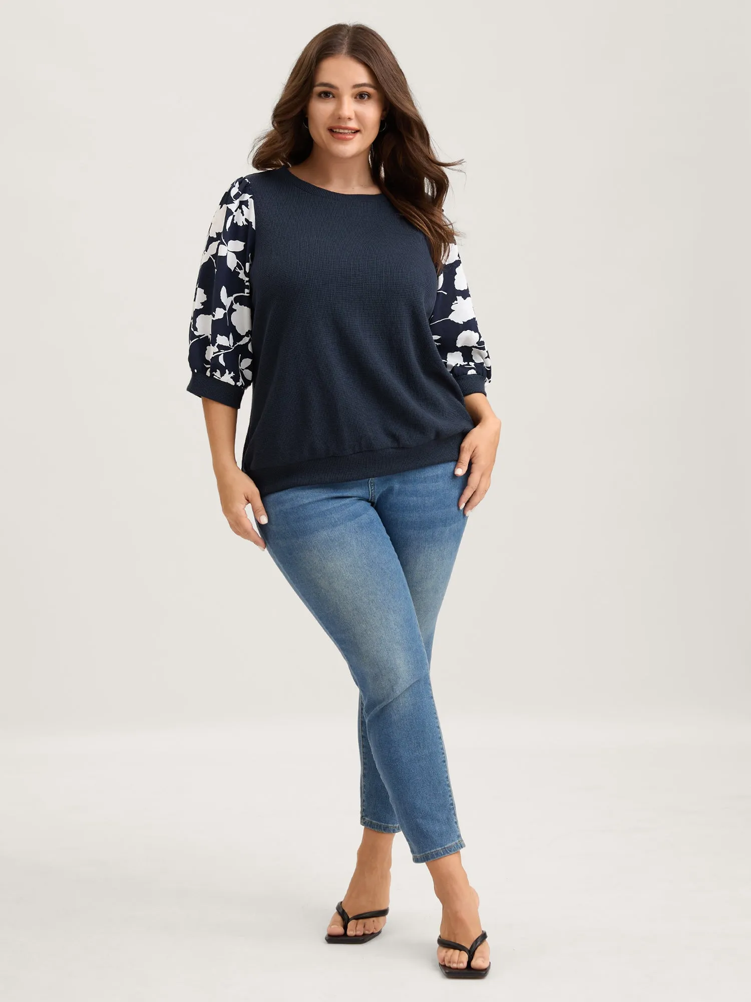 Textured Floral Puffy Sleeve Sweatshirt sold by Bloomchic product image thumbnail 3