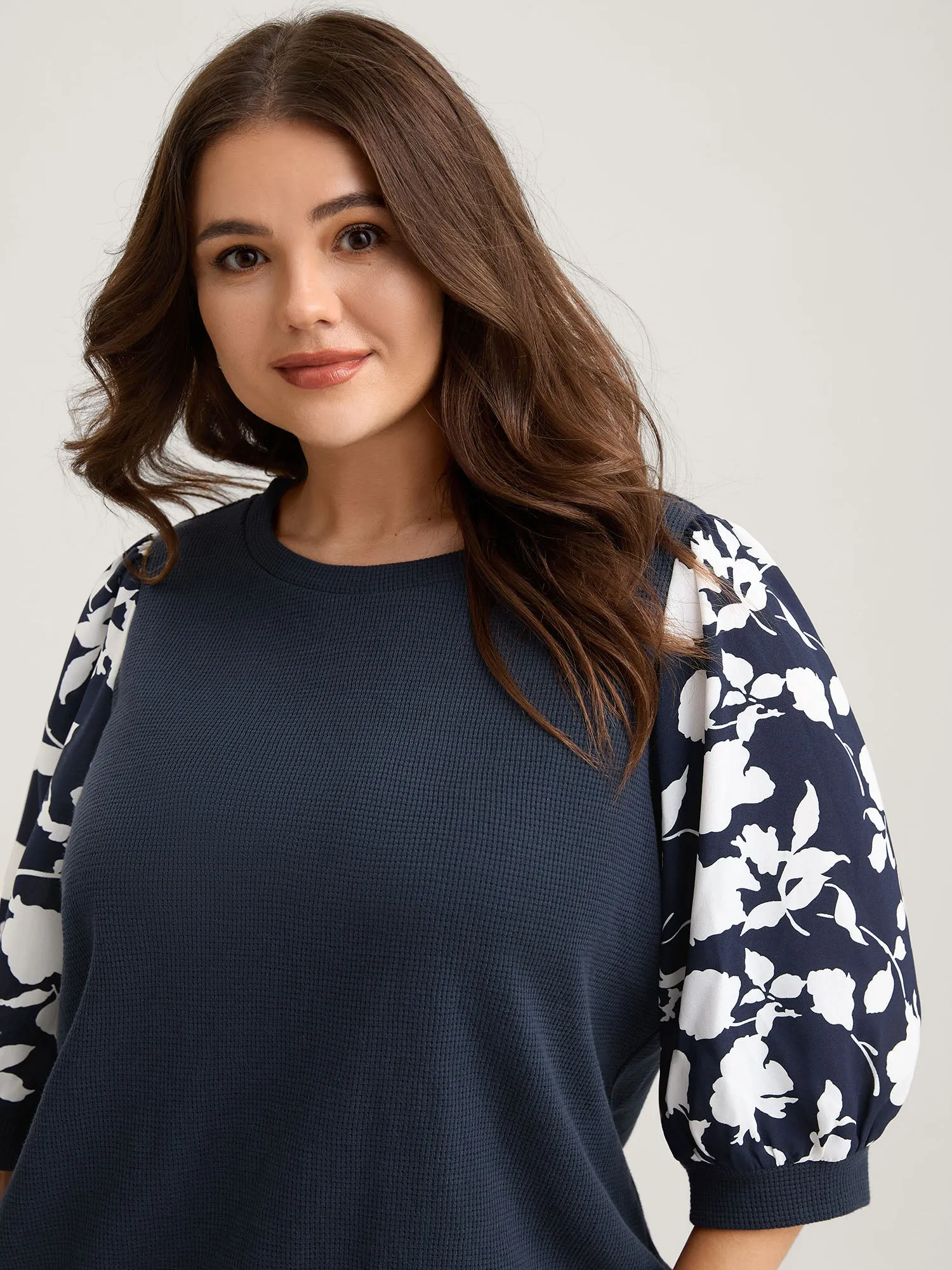 Textured Floral Puffy Sleeve Sweatshirt sold by Bloomchic product image thumbnail 2