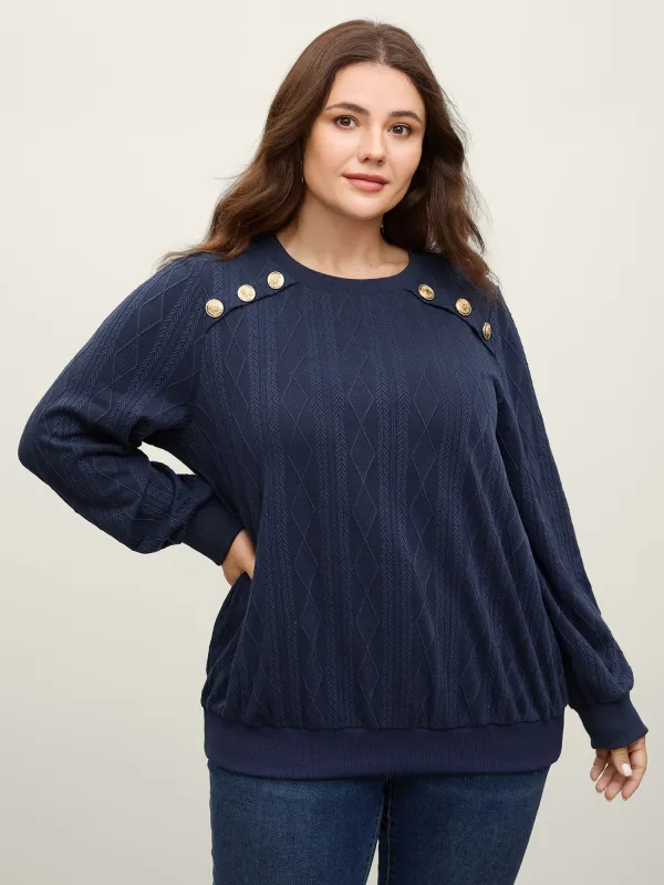Shoulder Button Textured Solid Sweatshirt sold by Bloomchic