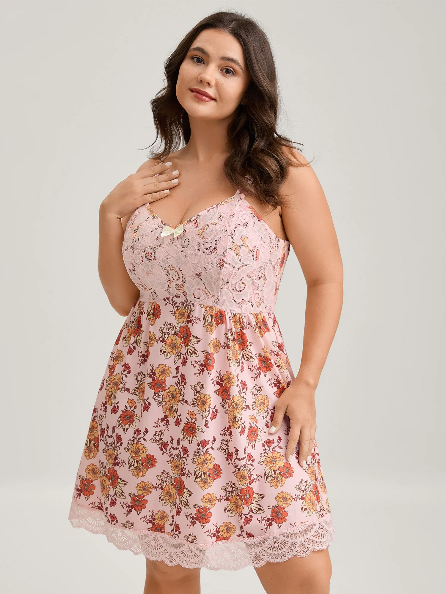 Stretchy Floral Lace Contrast Sleep Dress sold by Bloomchic
