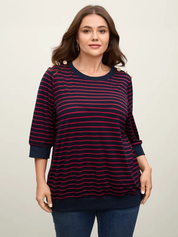 Striped Three-Quarter Sleeve T-Shirt sold by Bloomchic