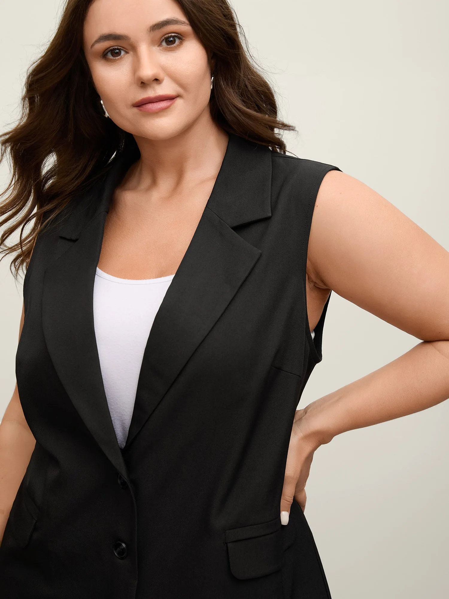 Button Longline Pockets Solid Vest sold by Bloomchic product image thumbnail 2