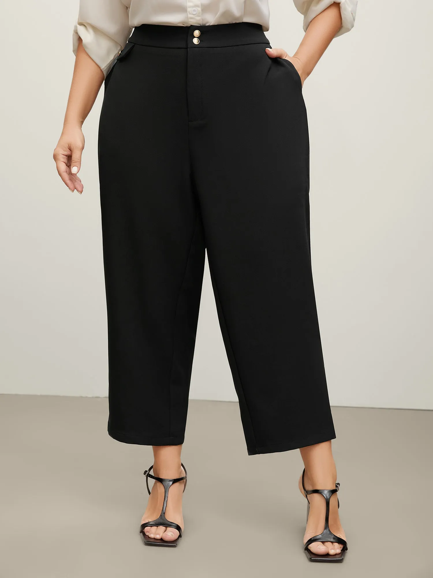 Stretchy Double Button Straight-Leg Pants sold by Bloomchic