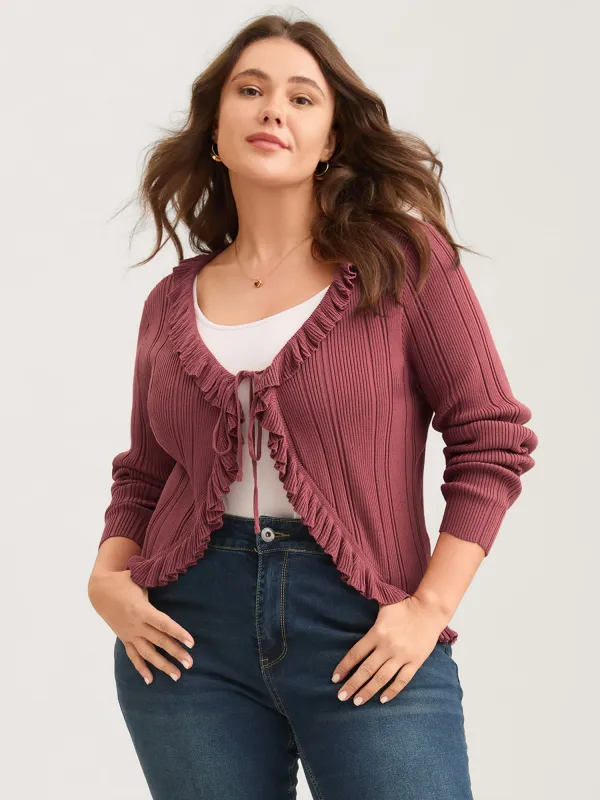 Ruffled Edged Front Tie Knit Cardigan sold by Bloomchic