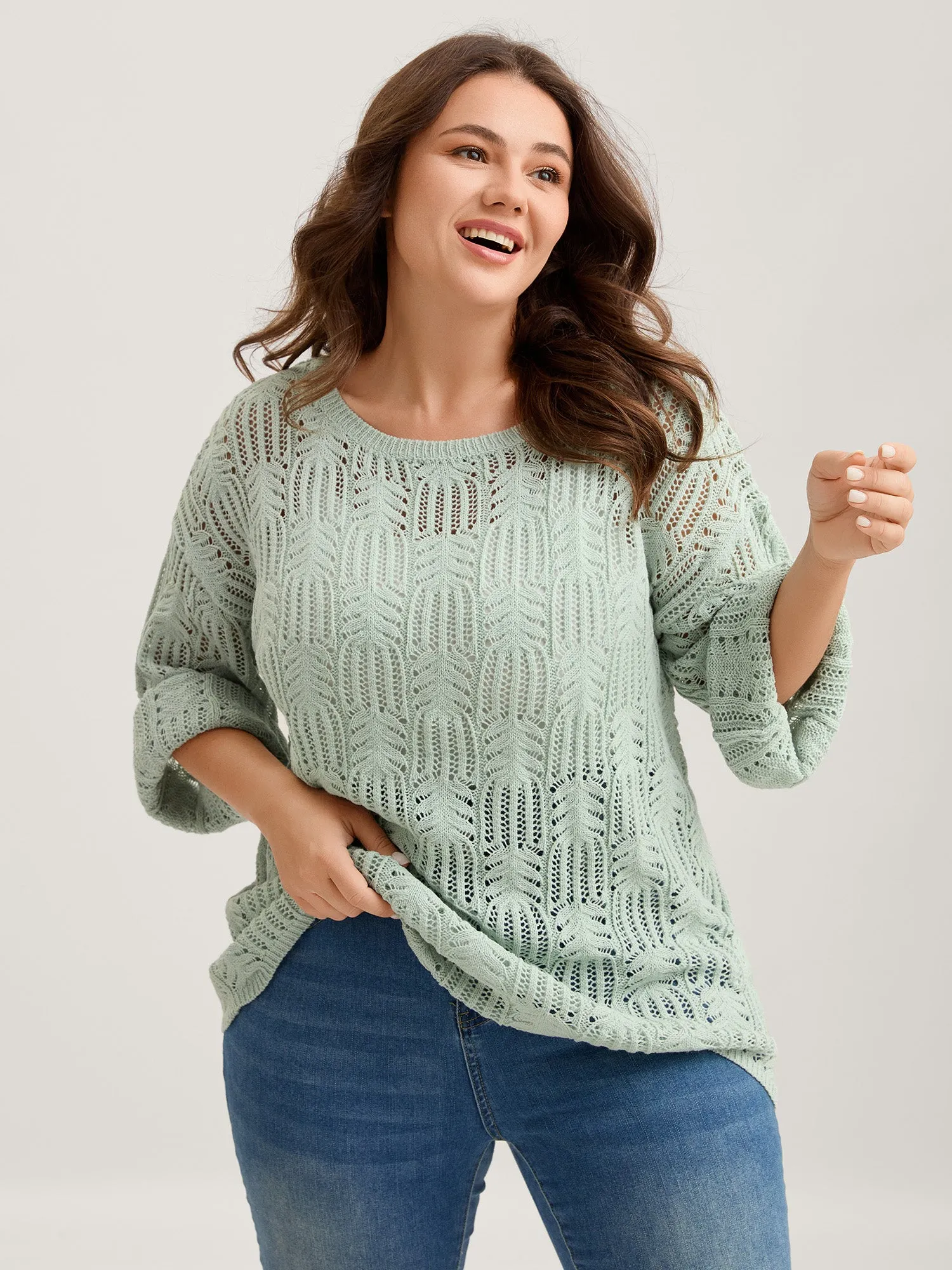 Textured Cut-Out Flared Sleeve Lightweight Pullover sold by Bloomchic