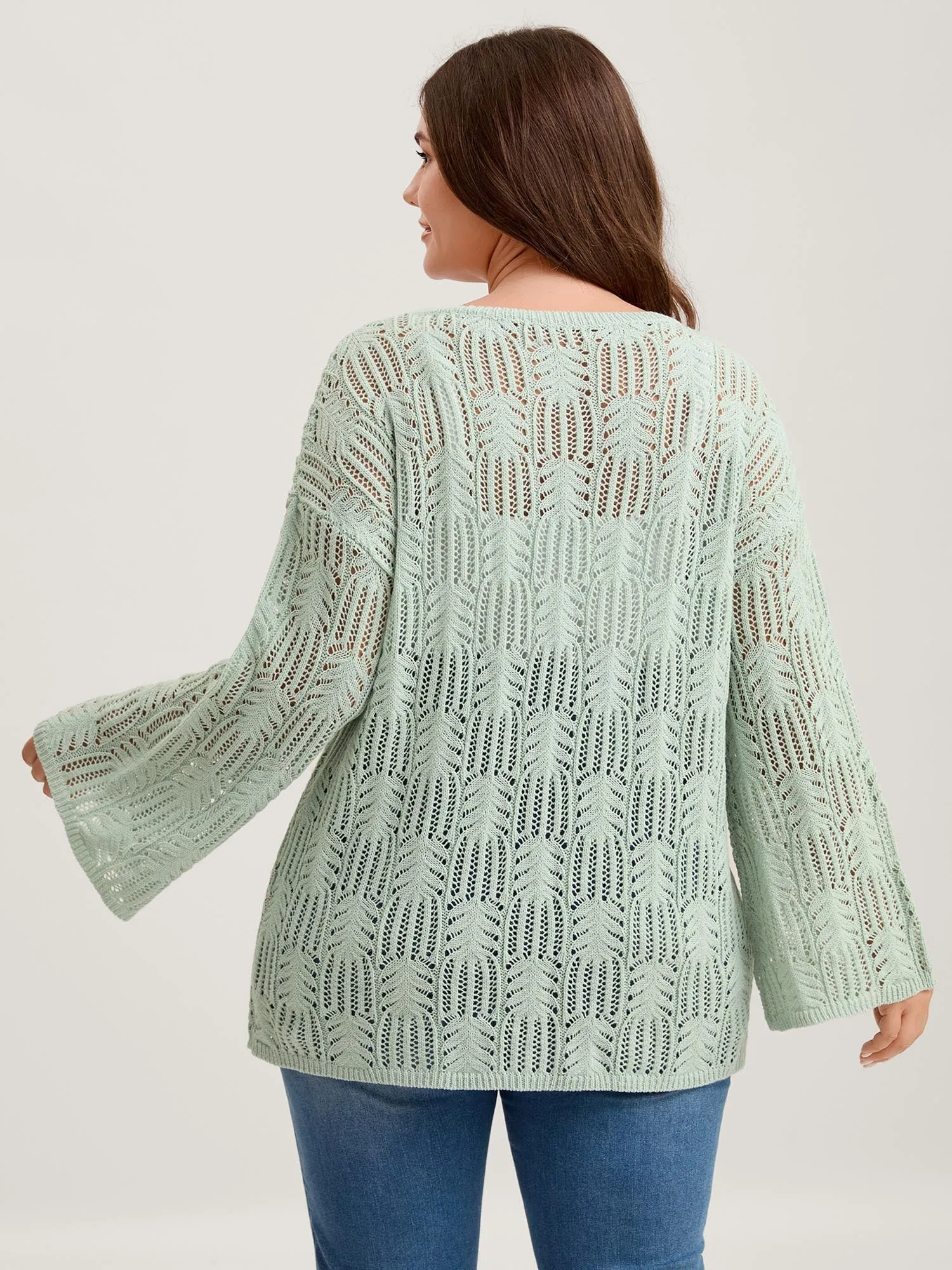Textured Cut-Out Flared Sleeve Lightweight Pullover sold by Bloomchic product image thumbnail 3