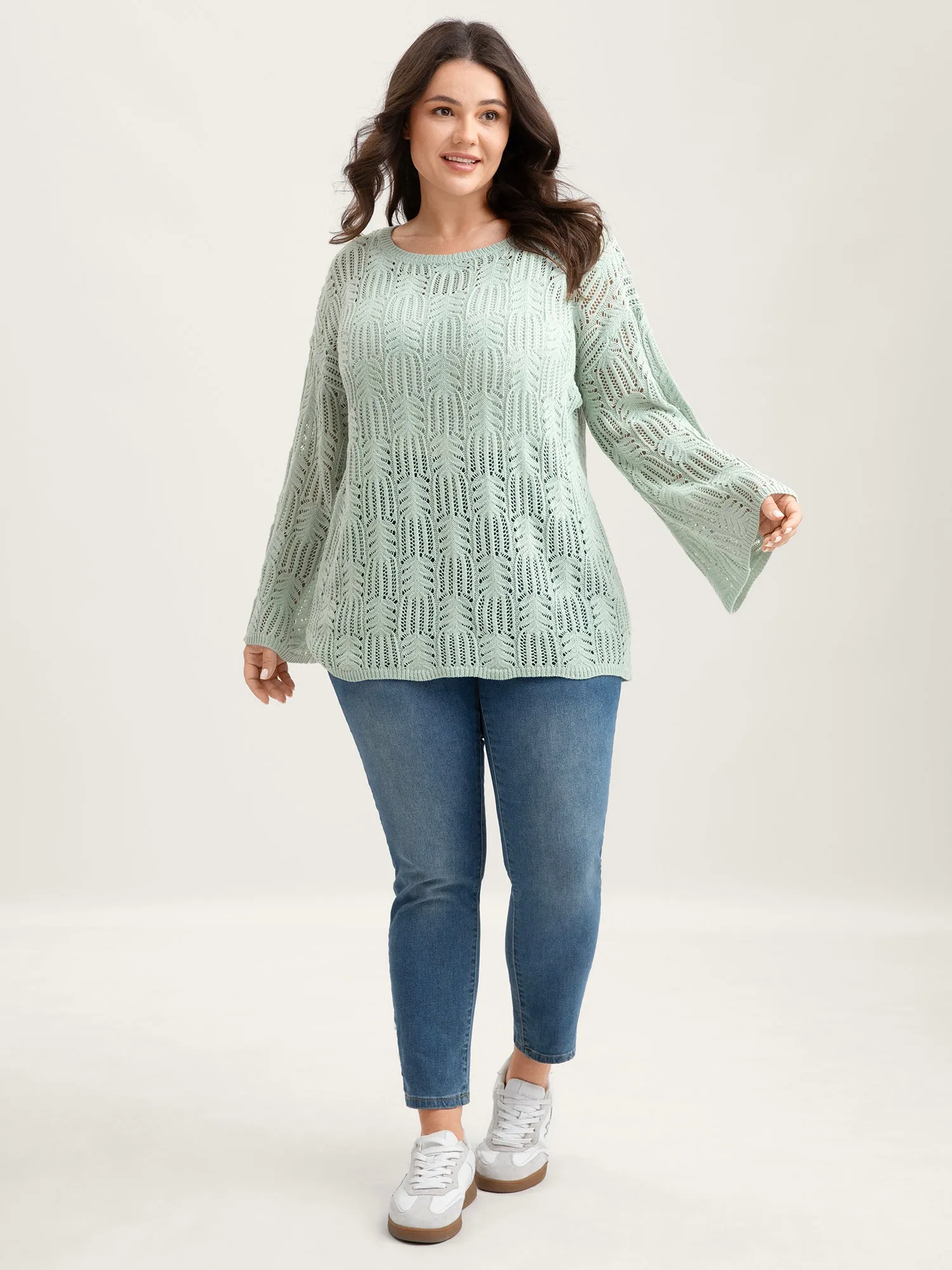 Textured Cut-Out Flared Sleeve Lightweight Pullover sold by Bloomchic product image thumbnail 4