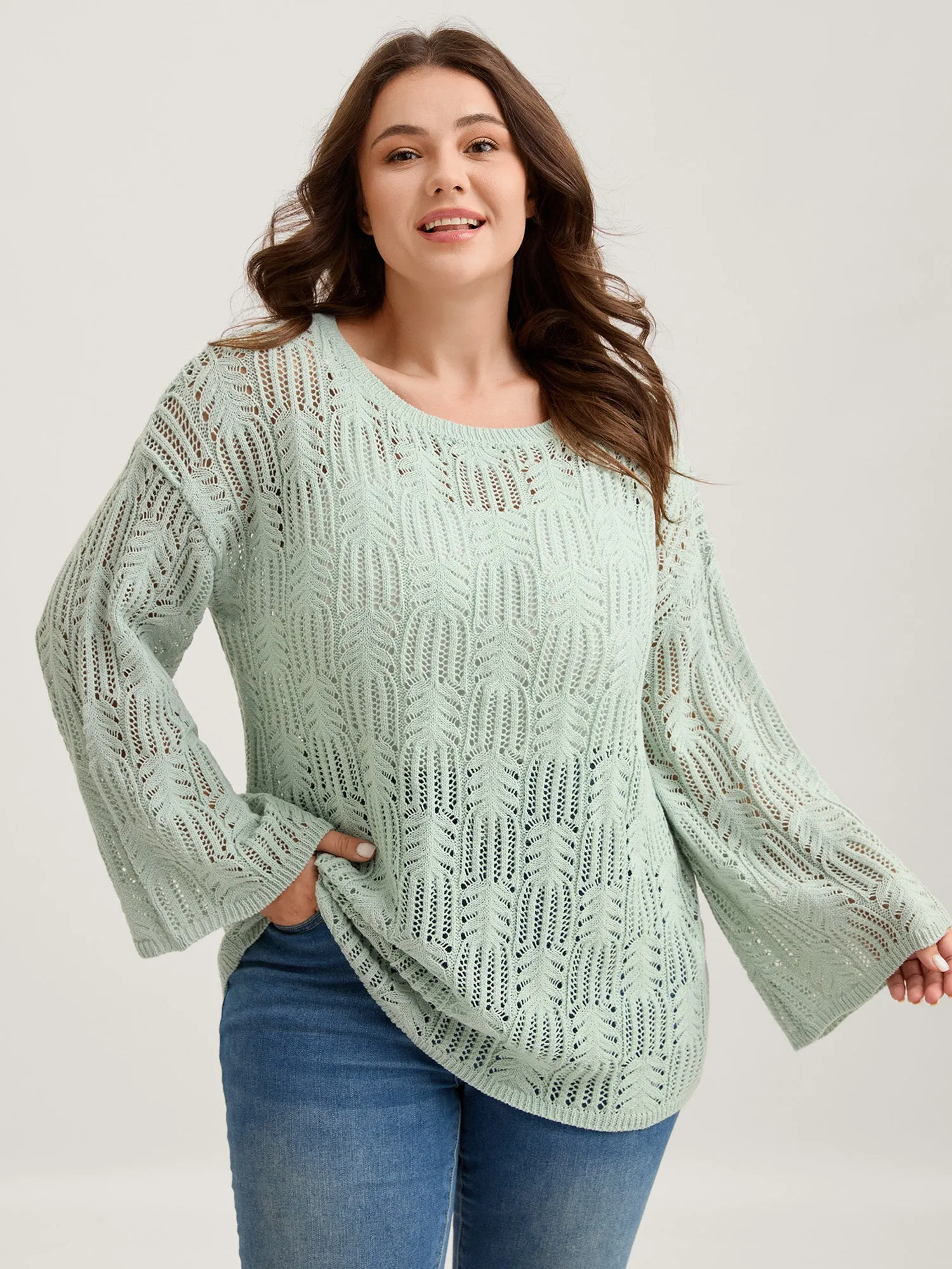Textured Cut-Out Flared Sleeve Lightweight Pullover sold by Bloomchic product image thumbnail 5