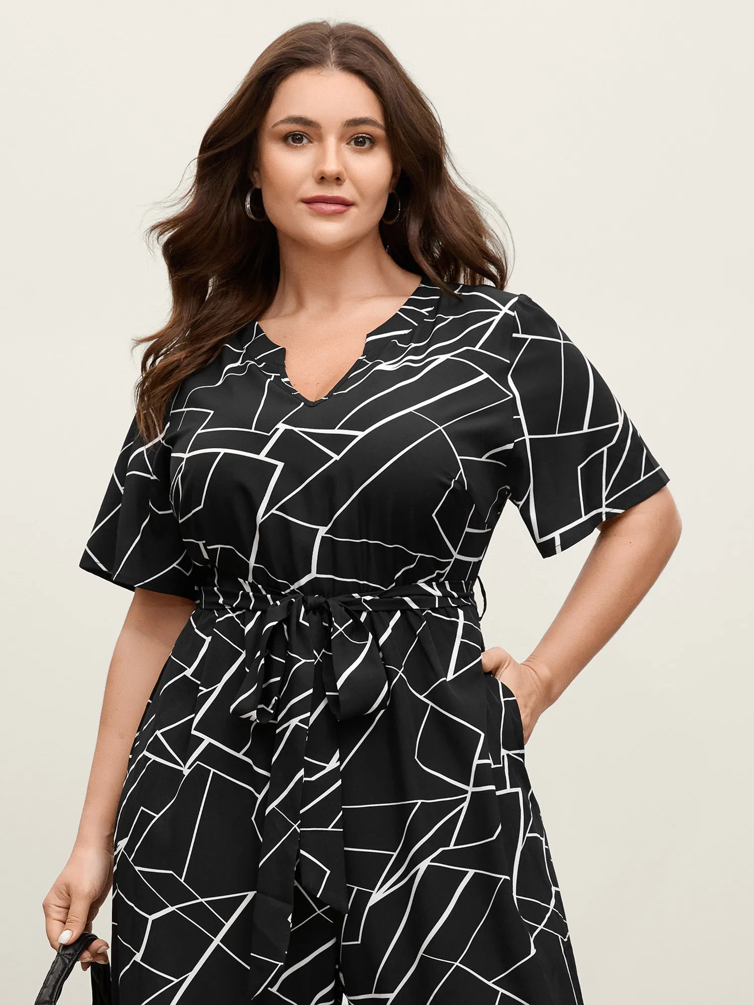 Geometric Print Waist-Defining Belted Jumpsuit sold by Bloomchic product image thumbnail 2