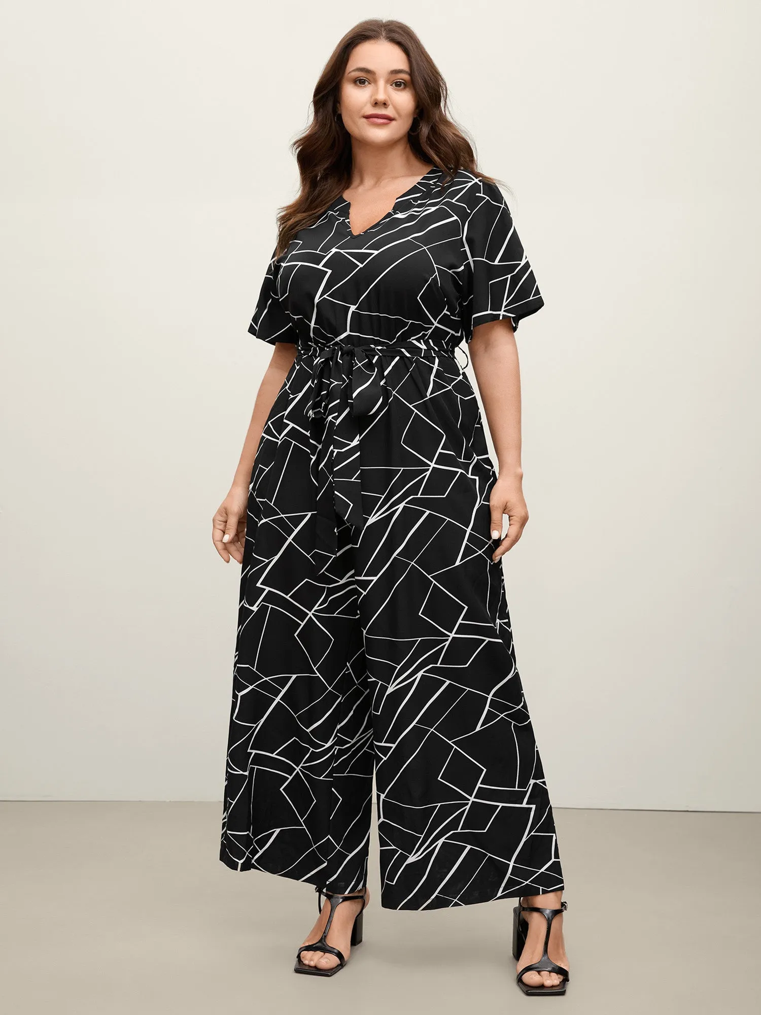 Geometric Print Waist-Defining Belted Jumpsuit sold by Bloomchic product image thumbnail 3