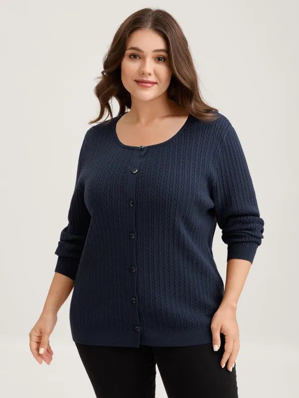 Supersoft Cable Knit Button Solid Cardigan sold by Bloomchic