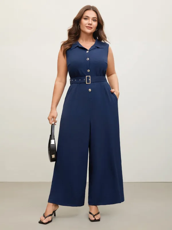 Belted Waist-Cinched Wide-Leg Jumpsuit sold by Bloomchic