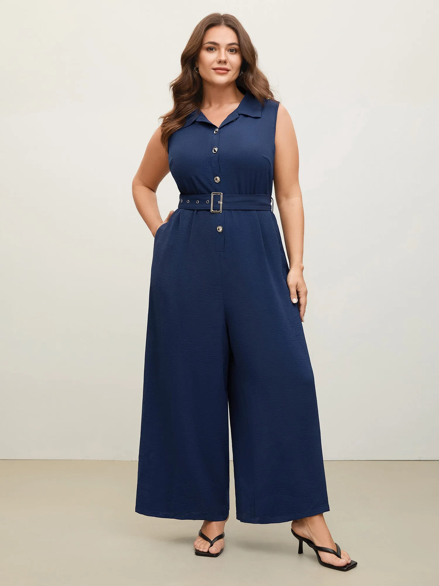 Belted Waist-Cinched Wide-Leg Jumpsuit sold by Bloomchic product image thumbnail 3