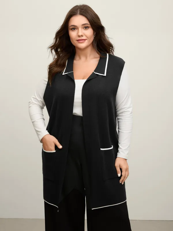 Supersoft Suit Collar Color Contrast Knit Vest sold by Bloomchic