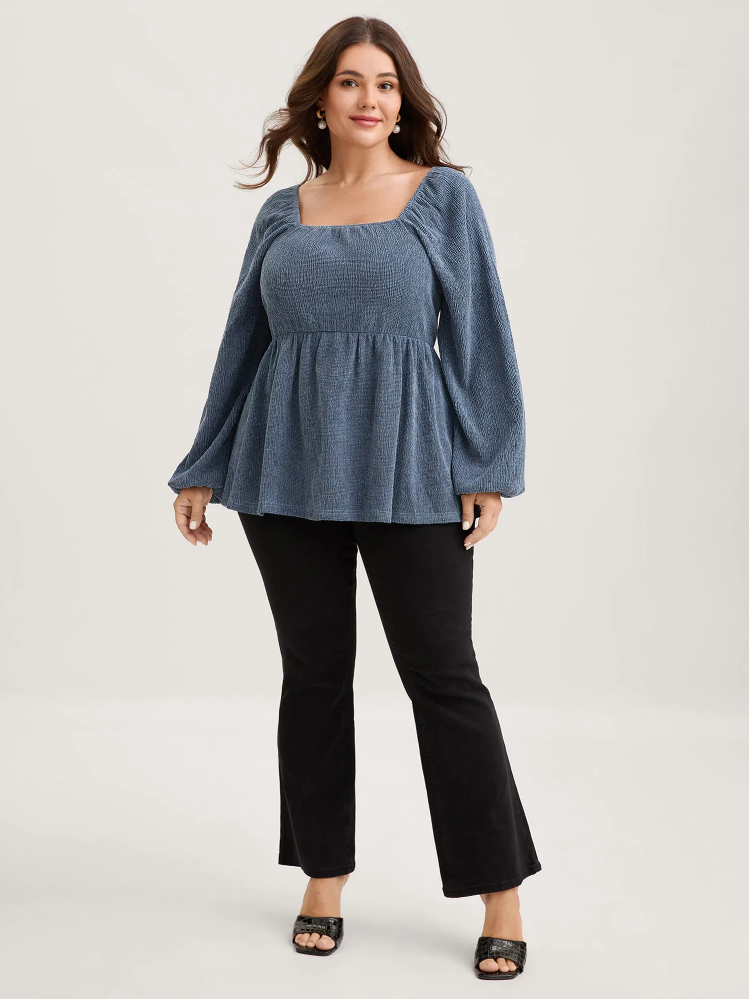 Ribbed Gathered Square Neck Knit Top sold by Bloomchic product image thumbnail 3