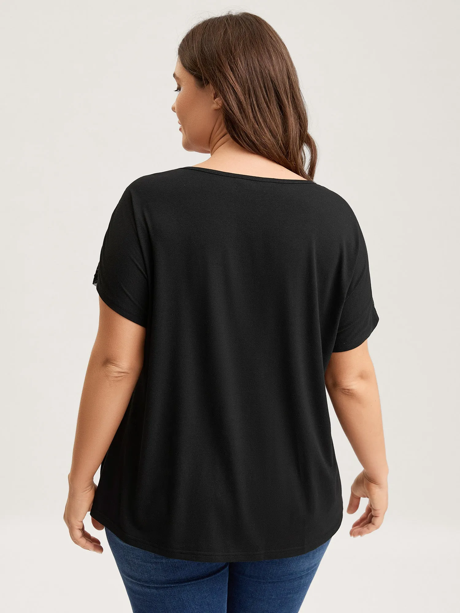 Lace Trim Sheer Solid T-Shirt sold by Bloomchic product image thumbnail 5