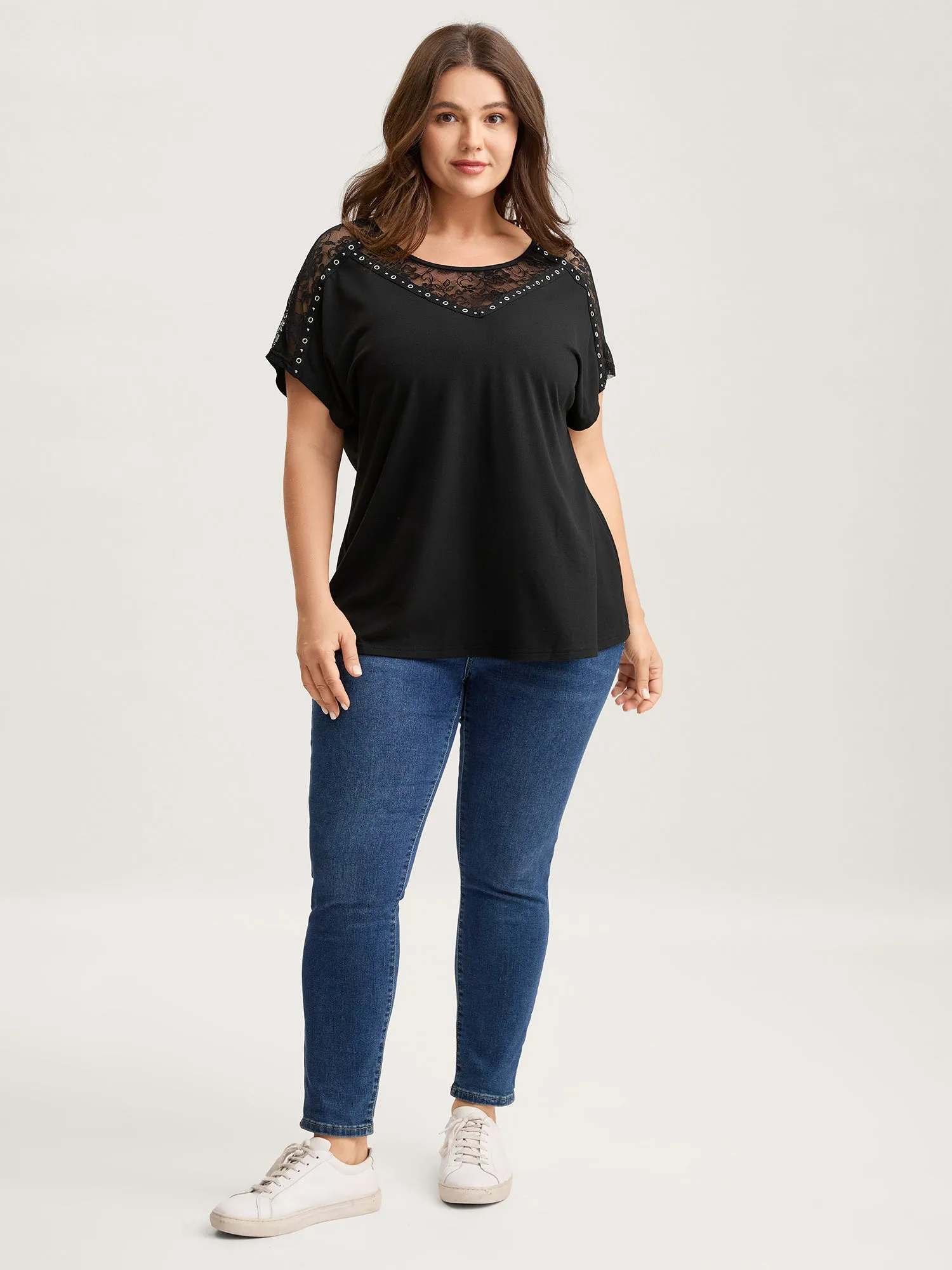 Lace Trim Sheer Solid T-Shirt sold by Bloomchic product image thumbnail 4
