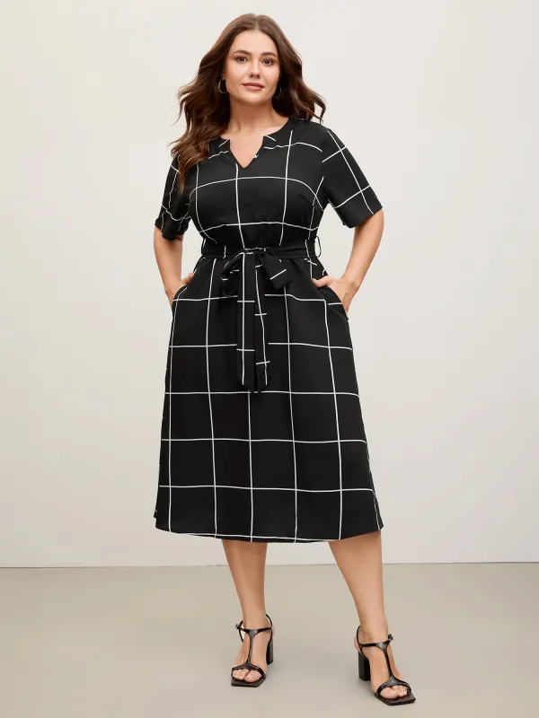 Checkered Print Belted Pockets Midi Dress sold by Bloomchic