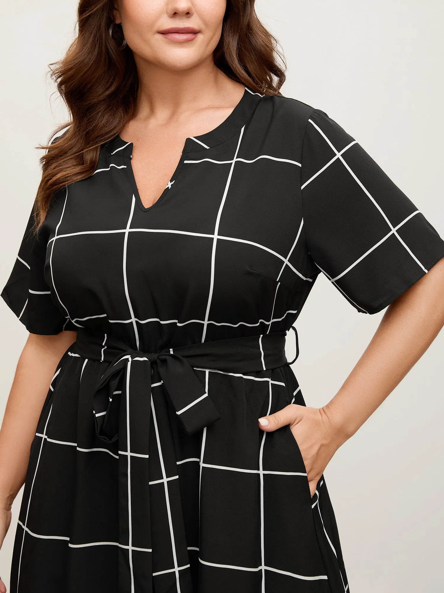 Checkered Print Belted Pockets Midi Dress sold by Bloomchic product image thumbnail 2