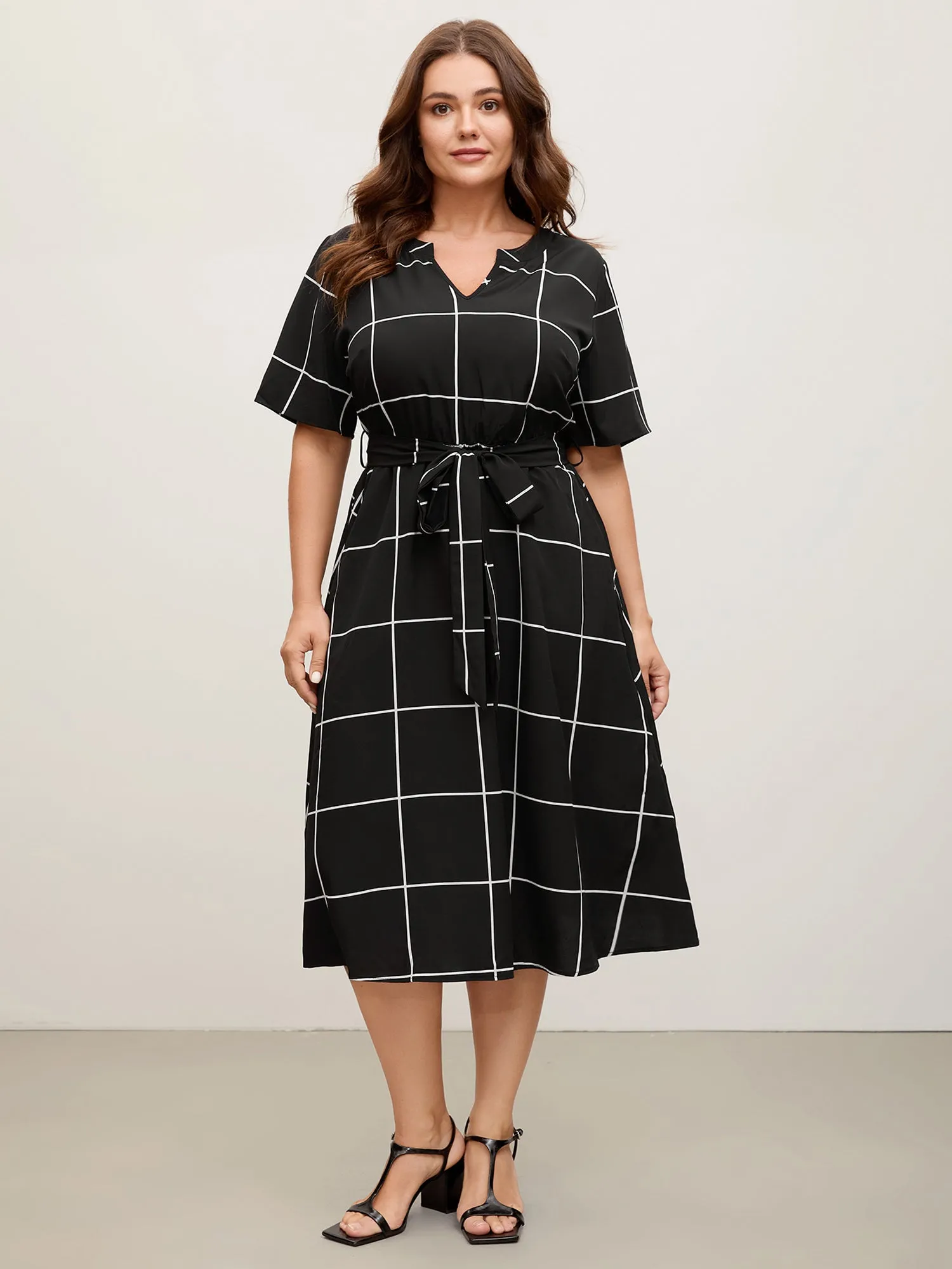 Checkered Print Belted Pockets Midi Dress sold by Bloomchic product image thumbnail 3
