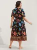 Rayon Tropical Floral Shirred Waist Midi Dress sold by Bloomchic