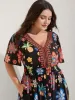 Rayon Tropical Floral Shirred Waist Midi Dress sold by Bloomchic
