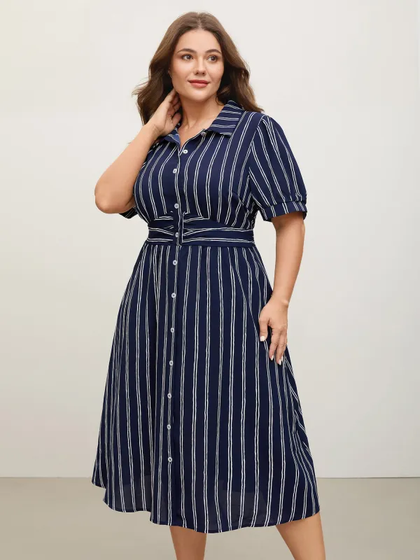 Striped Waist-Cinched Pockets Midi Dress sold by Bloomchic