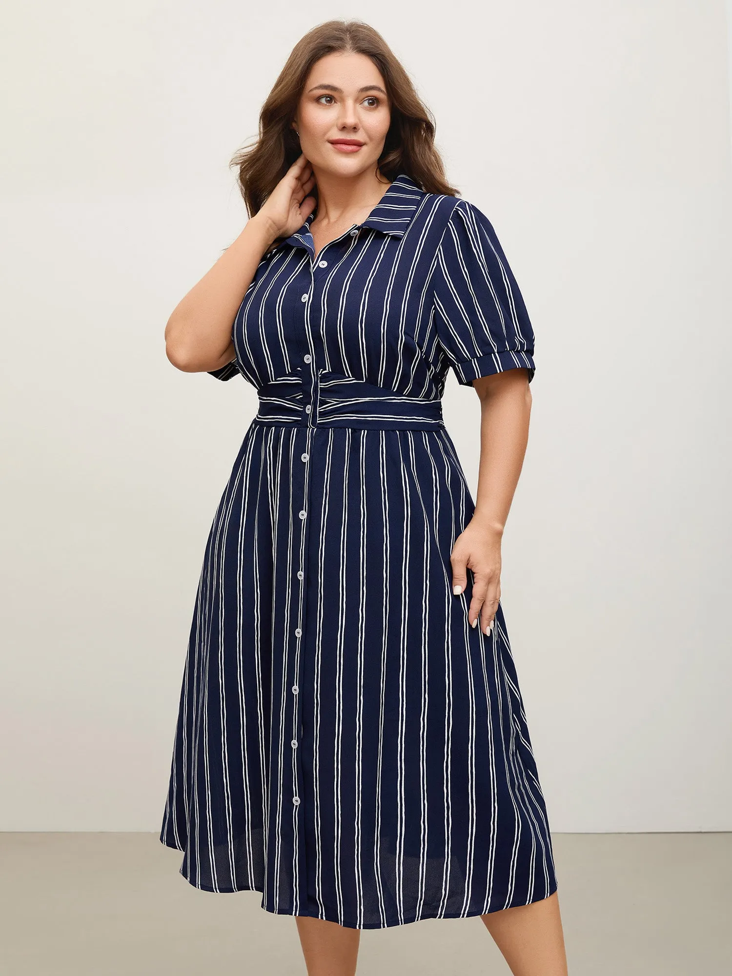 Striped Waist-Cinched Pockets Midi Dress sold by Bloomchic