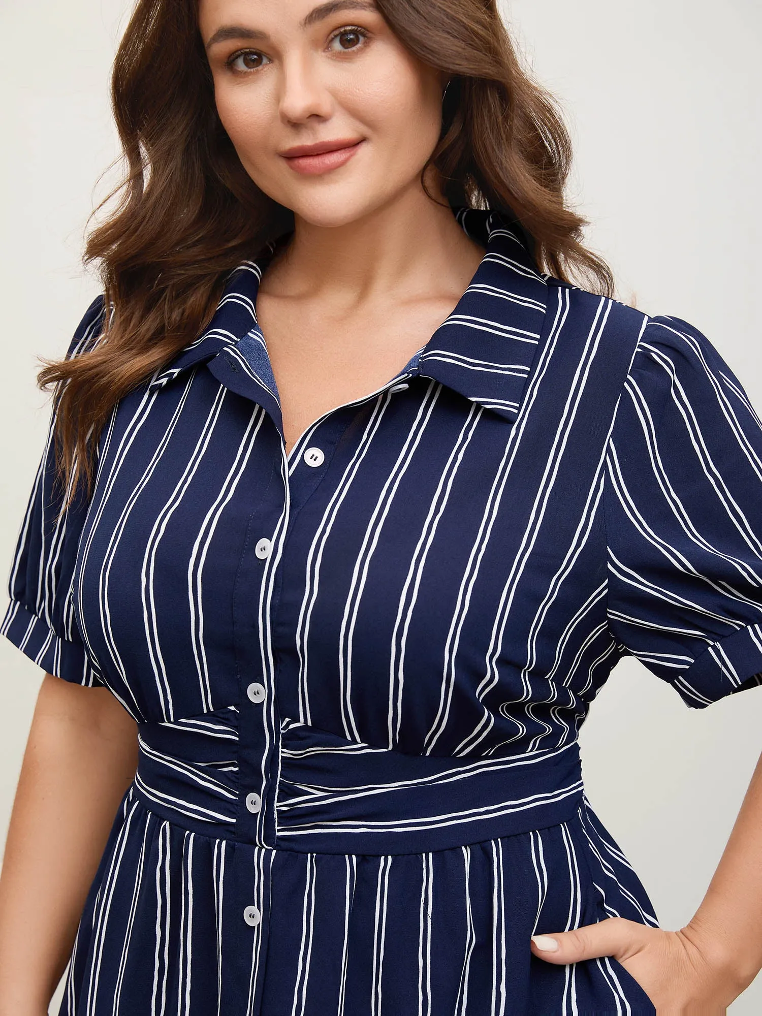 Striped Waist-Cinched Pockets Midi Dress sold by Bloomchic product image thumbnail 2