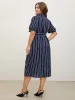 Striped Waist-Cinched Pockets Midi Dress sold by Bloomchic