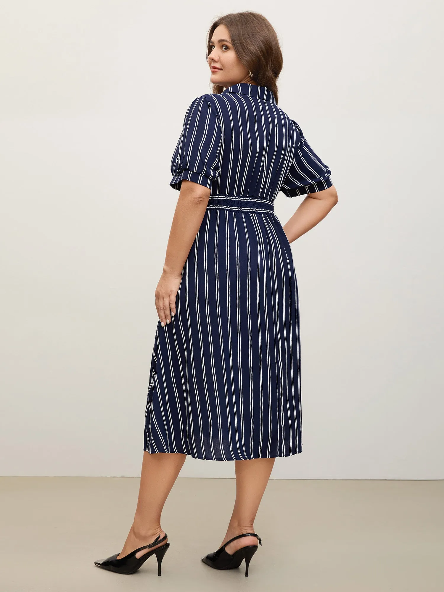 Striped Waist-Cinched Pockets Midi Dress sold by Bloomchic product image thumbnail 5