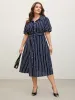 Striped Waist-Cinched Pockets Midi Dress sold by Bloomchic