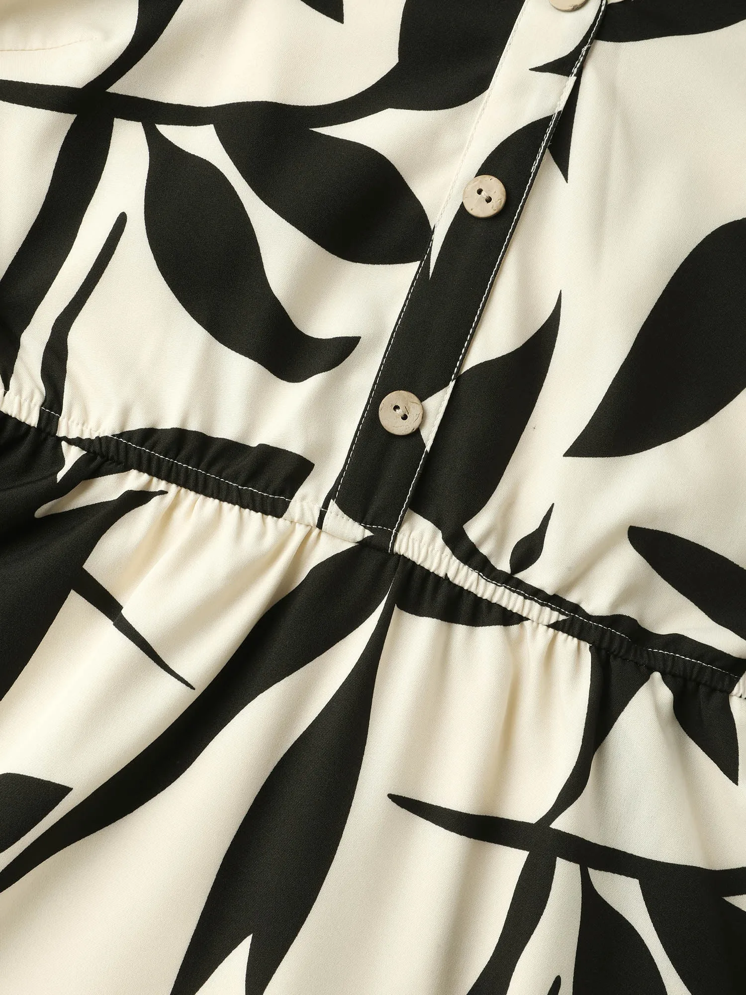 Leaf Print Buttons Waist-Defining Midi Dress sold by Bloomchic product image thumbnail 5