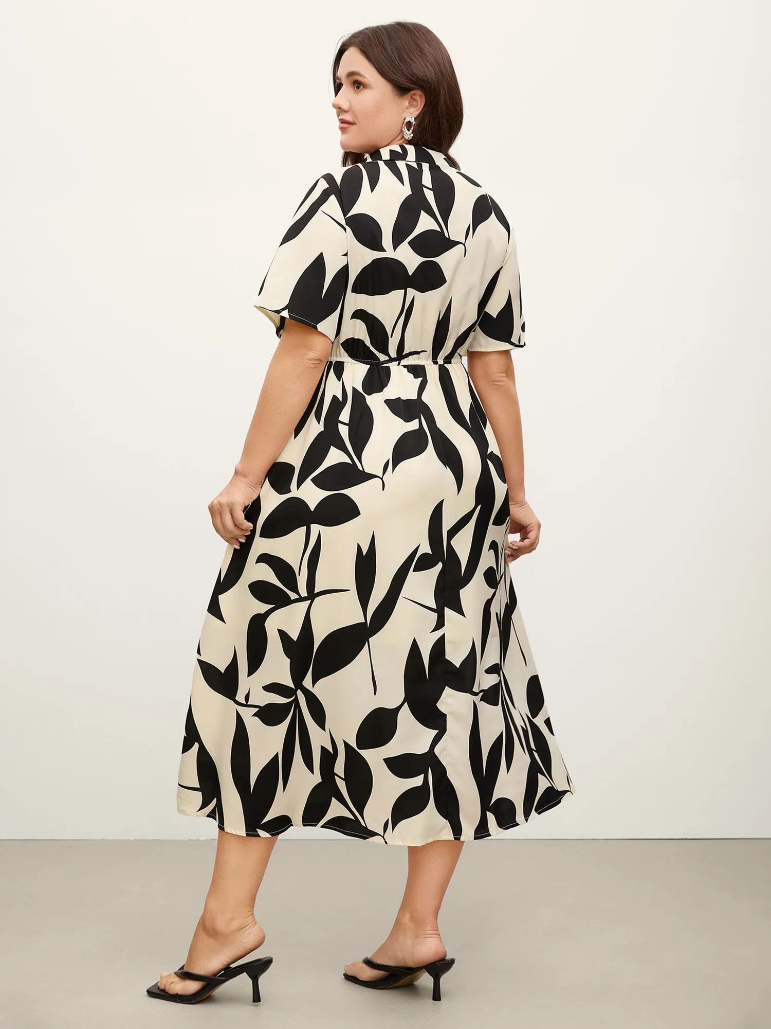 Leaf Print Buttons Waist-Defining Midi Dress sold by Bloomchic product image thumbnail 4