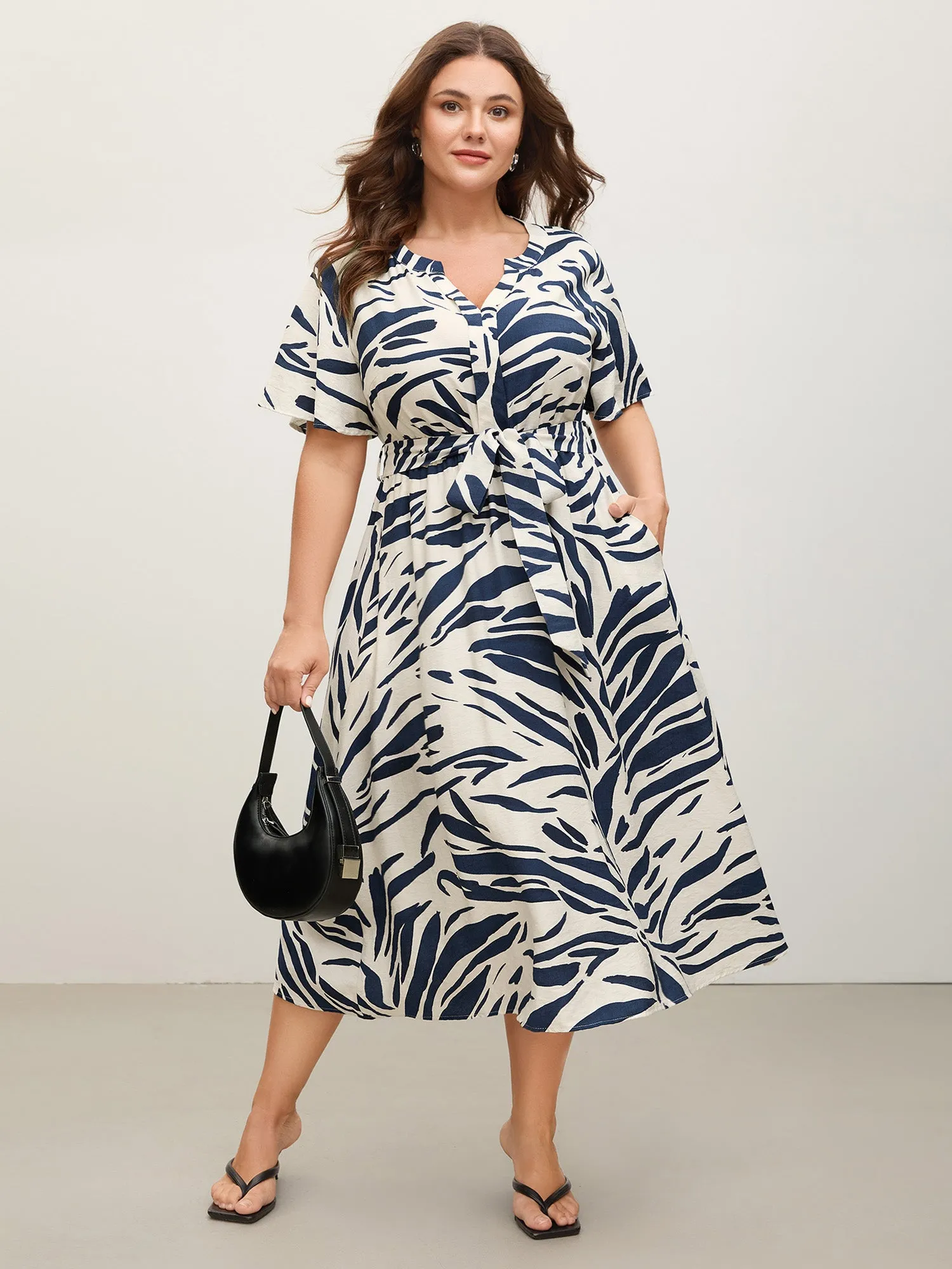 Abstract Print Belted Pockets Midi Dress sold by Bloomchic product image thumbnail 3