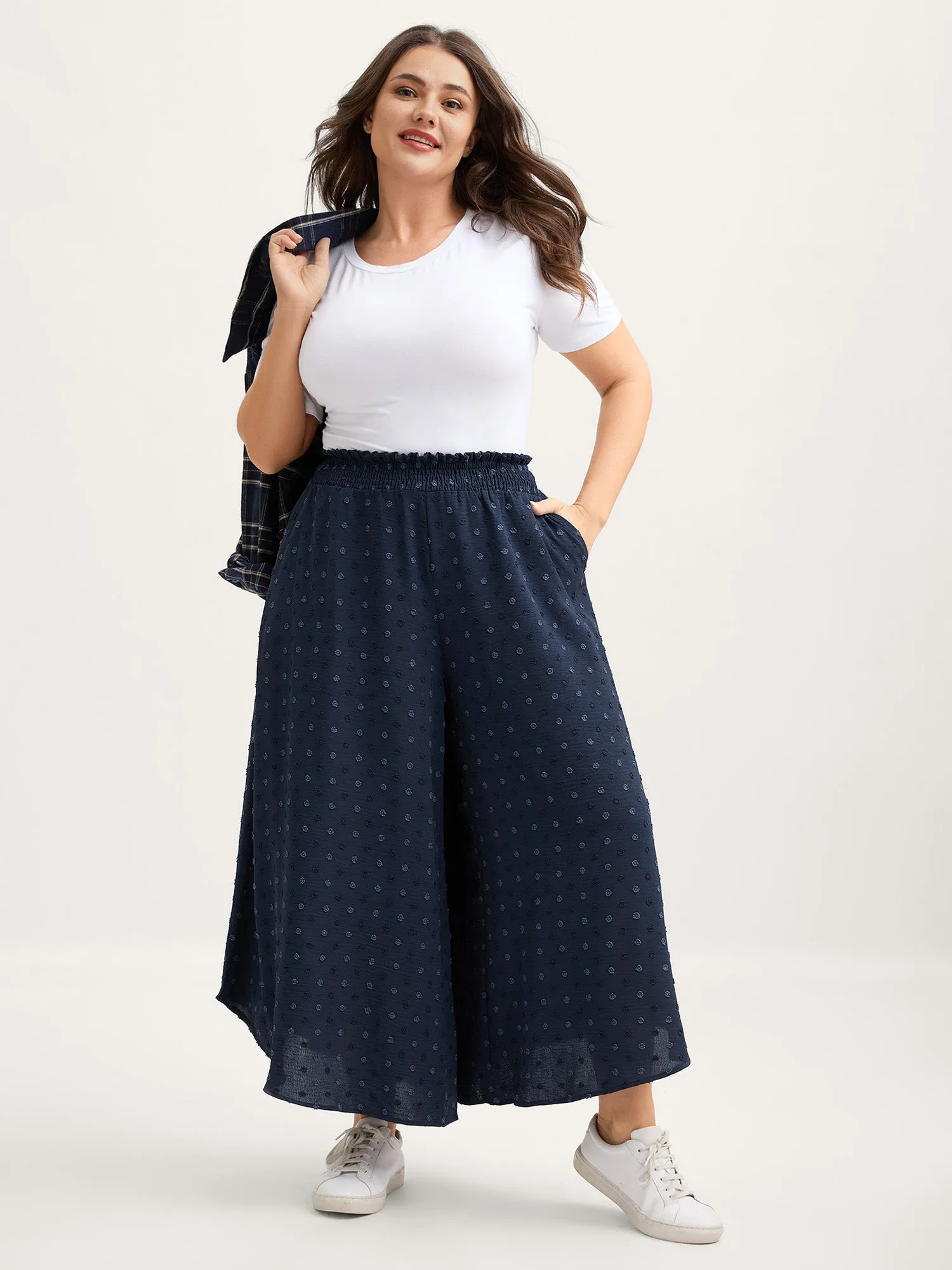 Textured Polka Dots Irregular Wide-Leg Pants sold by Bloomchic