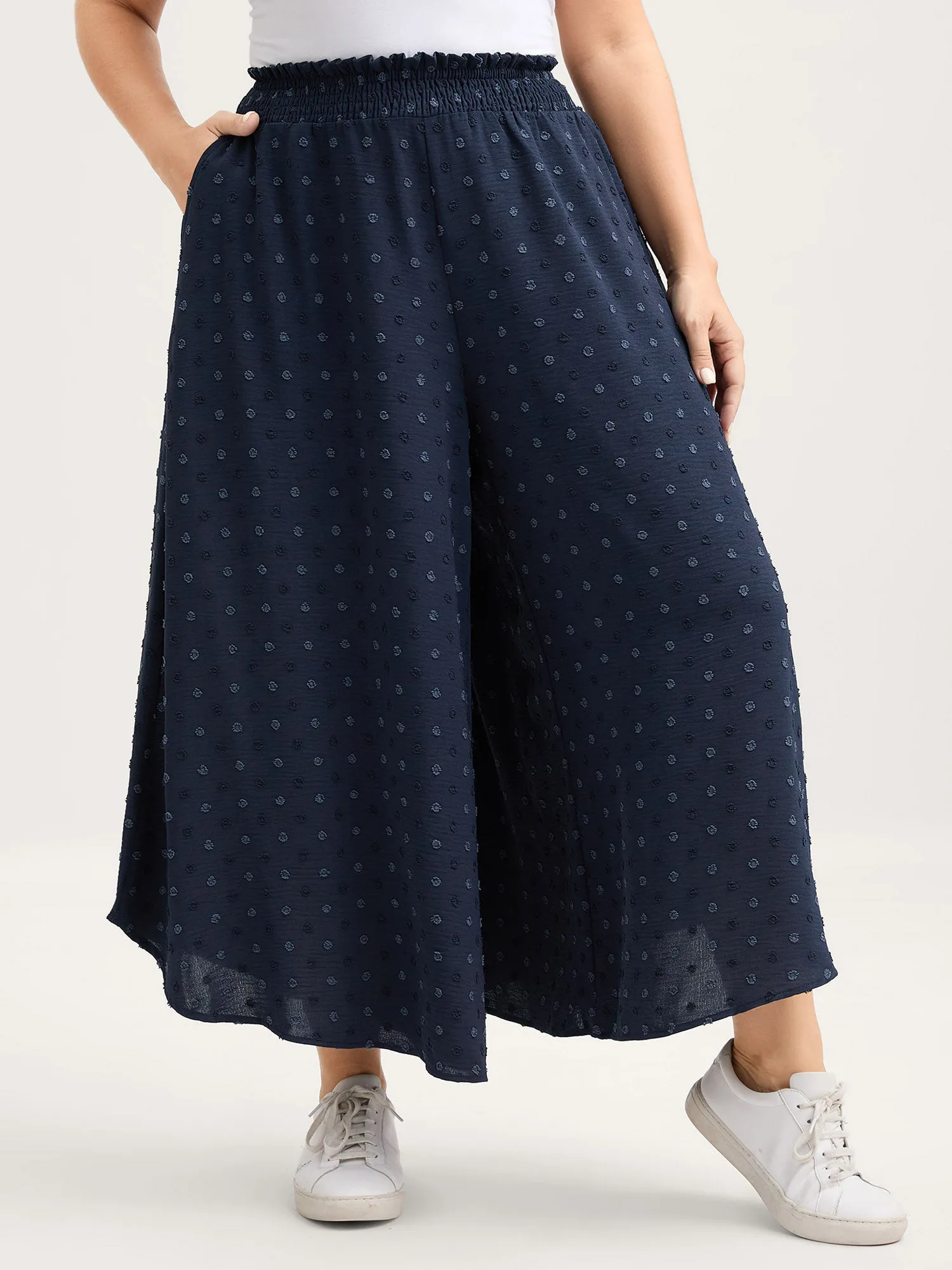 Textured Polka Dots Irregular Wide-Leg Pants sold by Bloomchic product image thumbnail 2