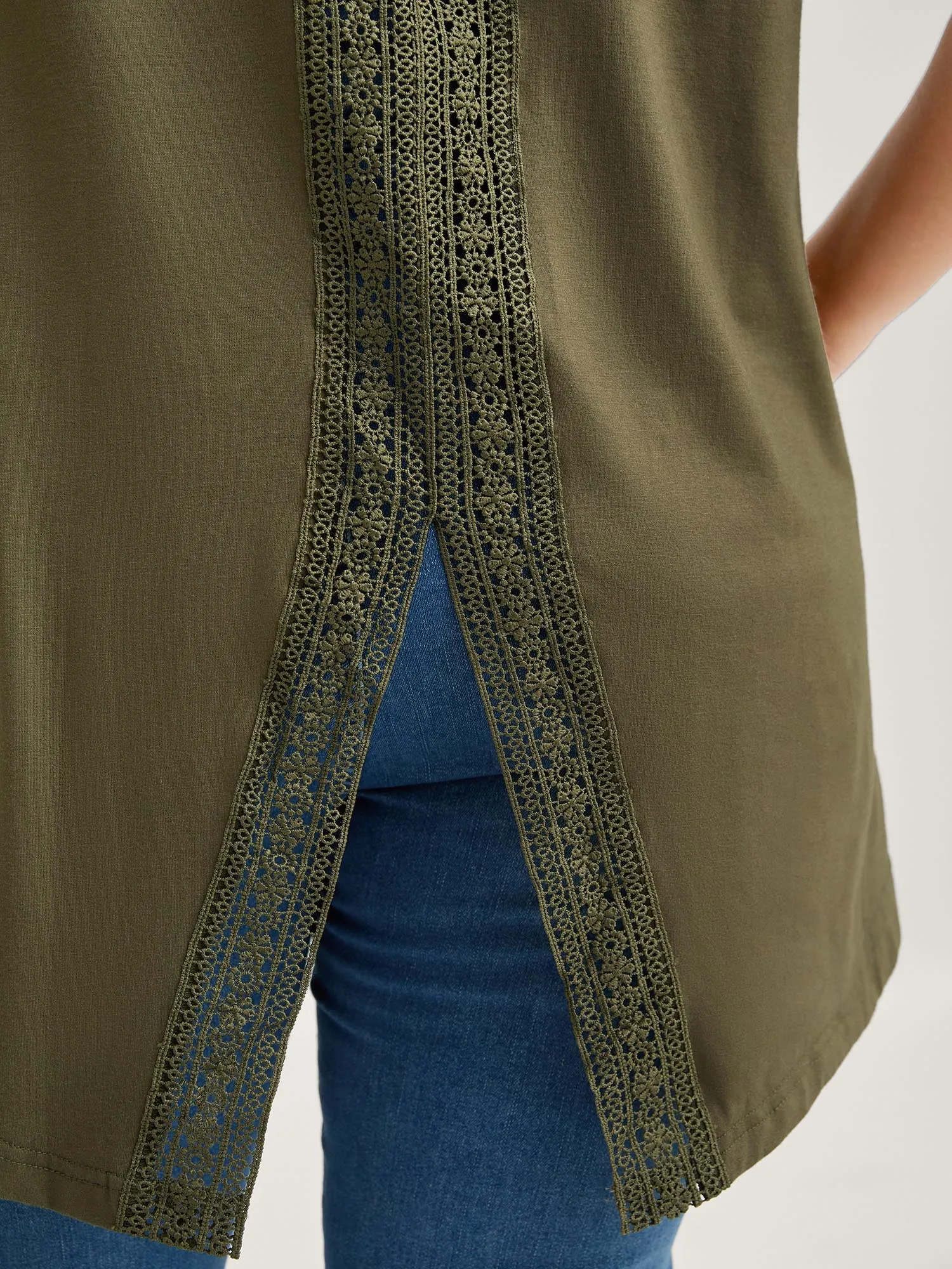 Split Lace Back Solid T-Shirt sold by Bloomchic product image thumbnail 2