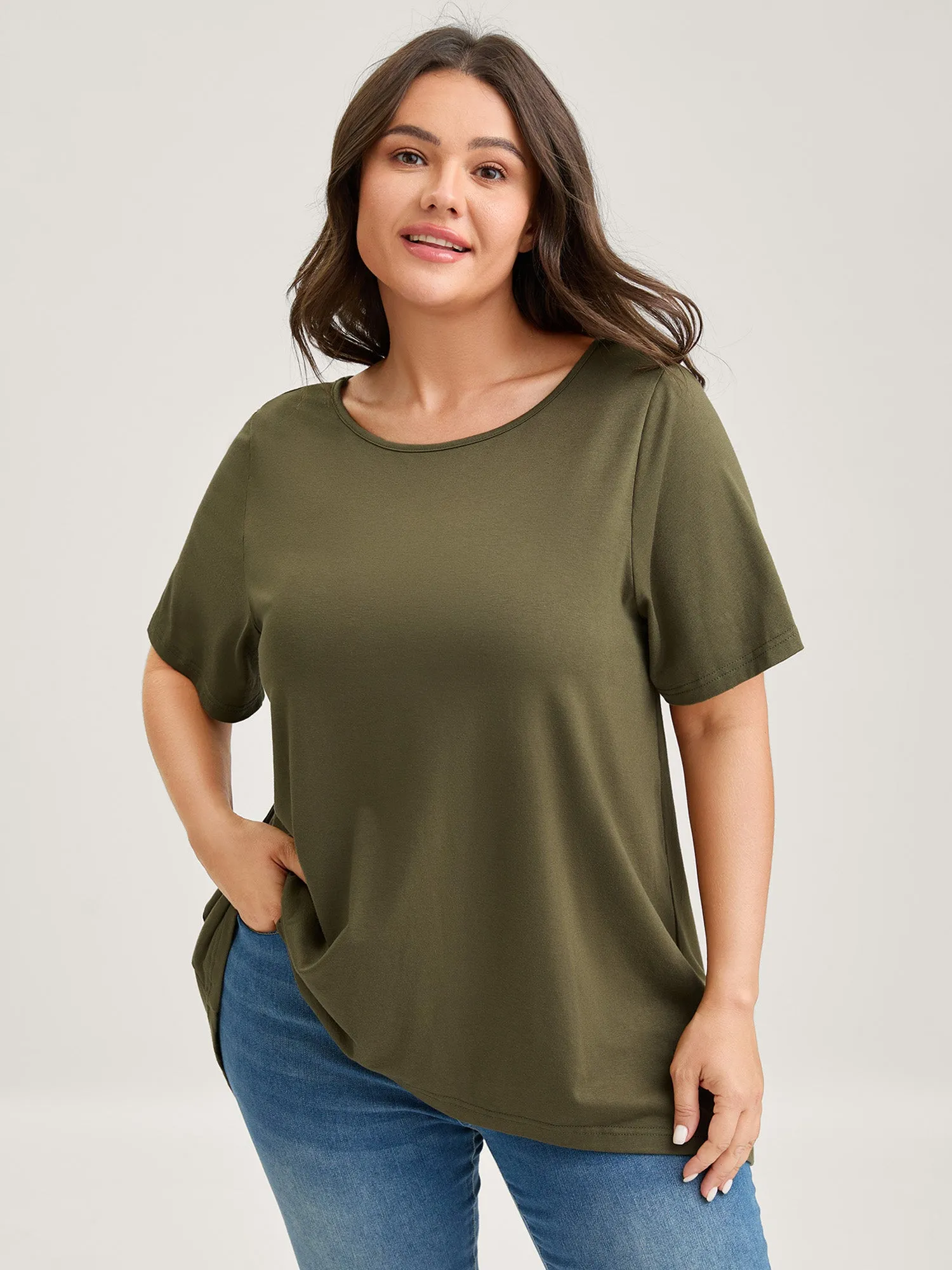 Split Lace Back Solid T-Shirt sold by Bloomchic product image thumbnail 3