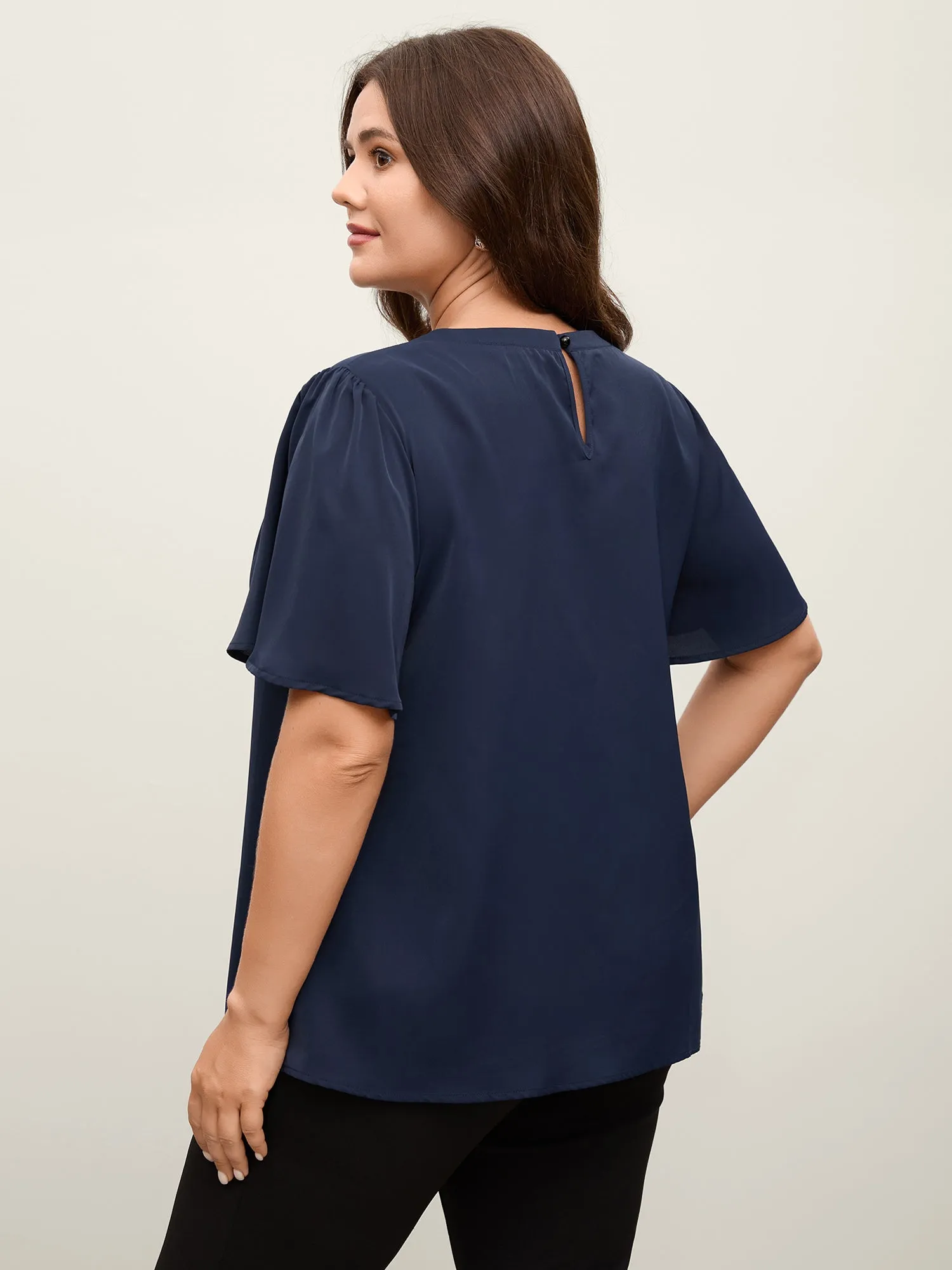 Metal Clasp Neckline Lotus Leaf Sleeve Blouse sold by Bloomchic product image thumbnail 4