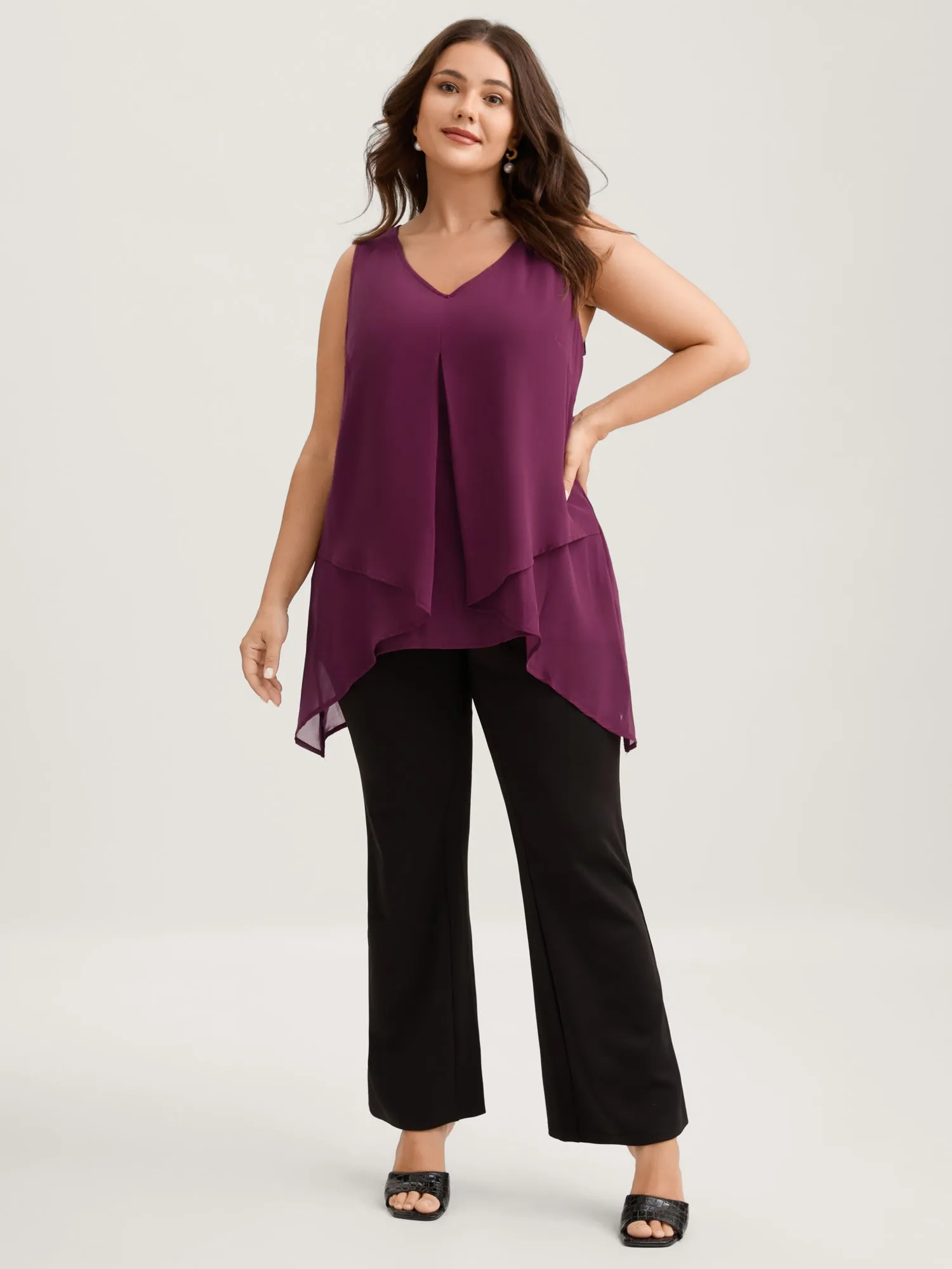Chiffon Overlap Hem V-Neck Tank Top sold by Bloomchic product image thumbnail 3