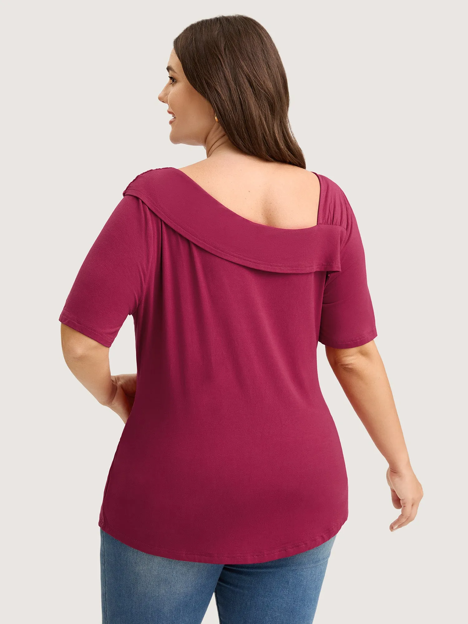 Supersoft Asymmetrical Neckline Solid T-Shirt sold by Bloomchic product image thumbnail 4