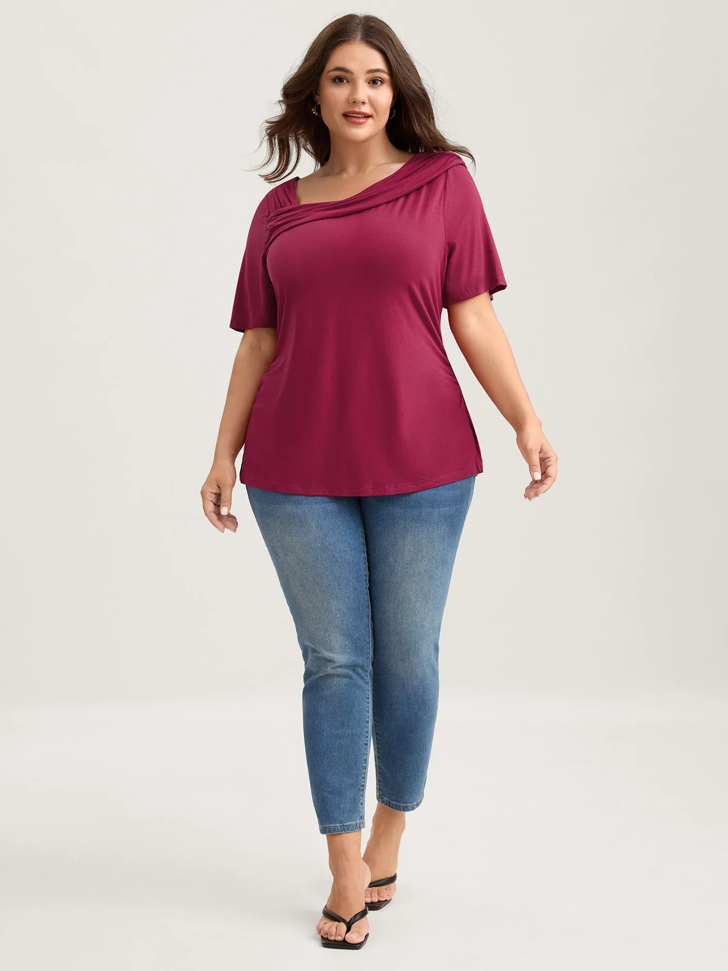 Supersoft Asymmetrical Neckline Solid T-Shirt sold by Bloomchic product image thumbnail 3