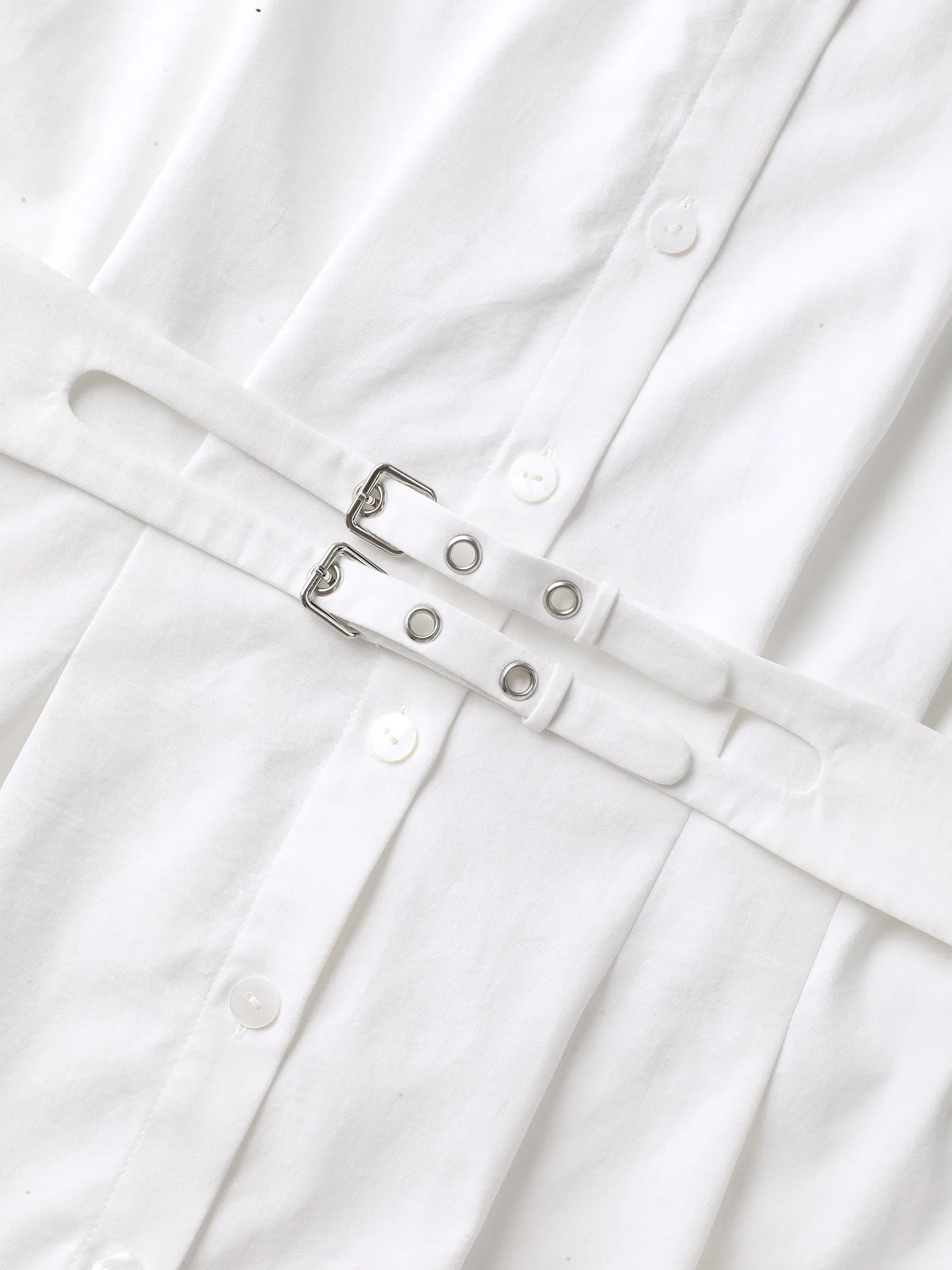 Double Belt Waist-Cinched Shirred Blouse sold by Bloomchic product image thumbnail 5